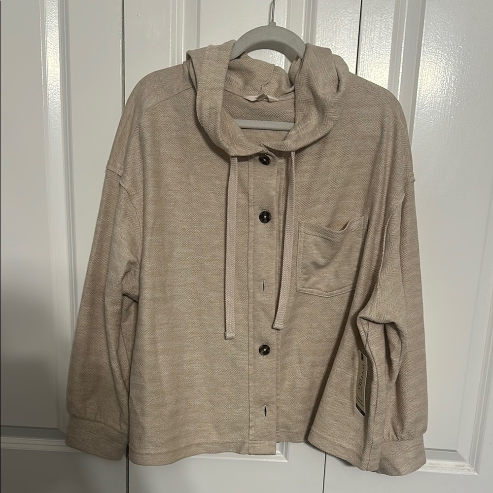 SOLD Terra & Sky Tan Utility Jacket Relaxed Fit Contemporary Design